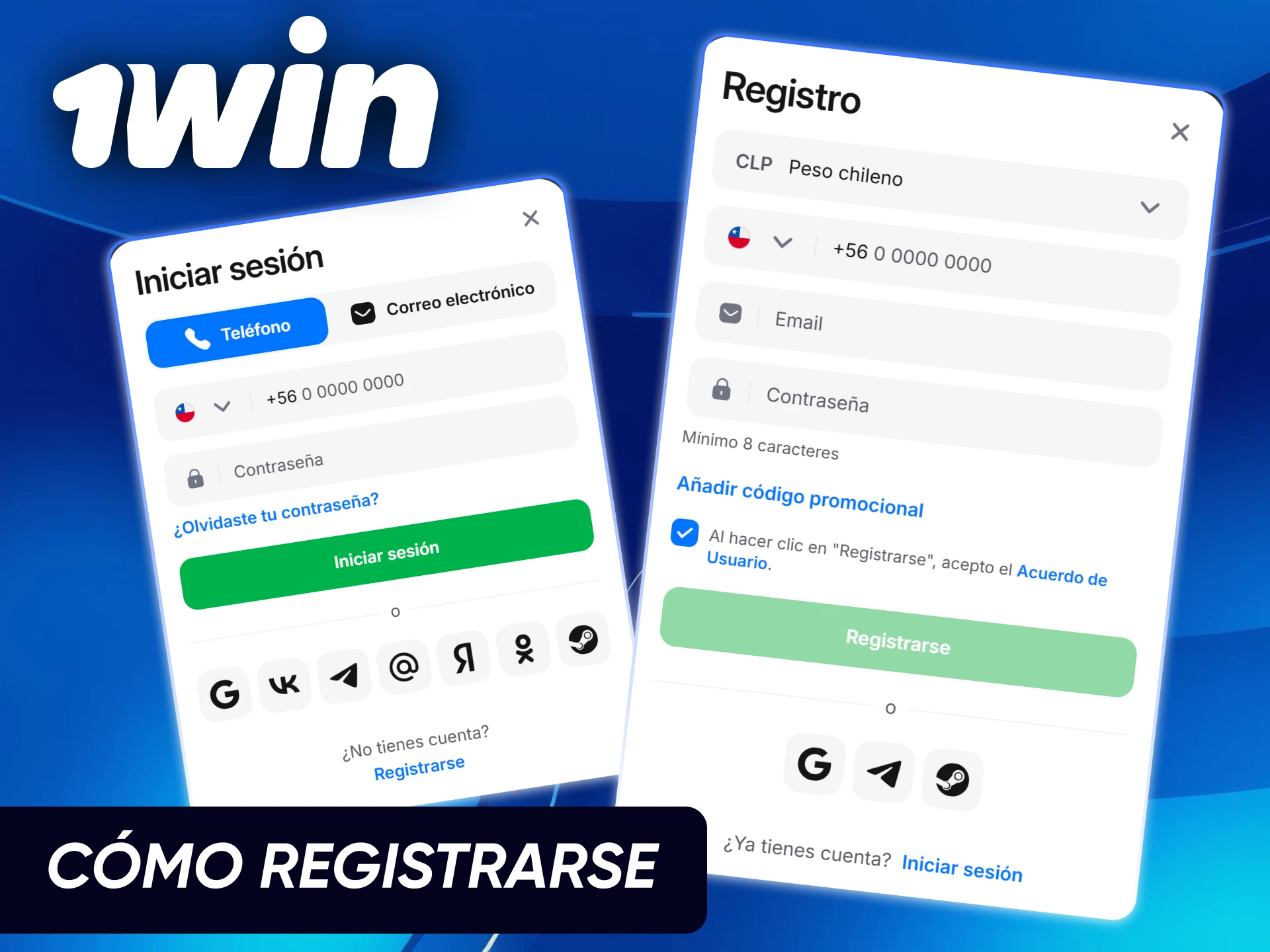 Proceso de creación de cuenta y acceso seguro para usuarios en el sitio oficial de 1win Chile.
